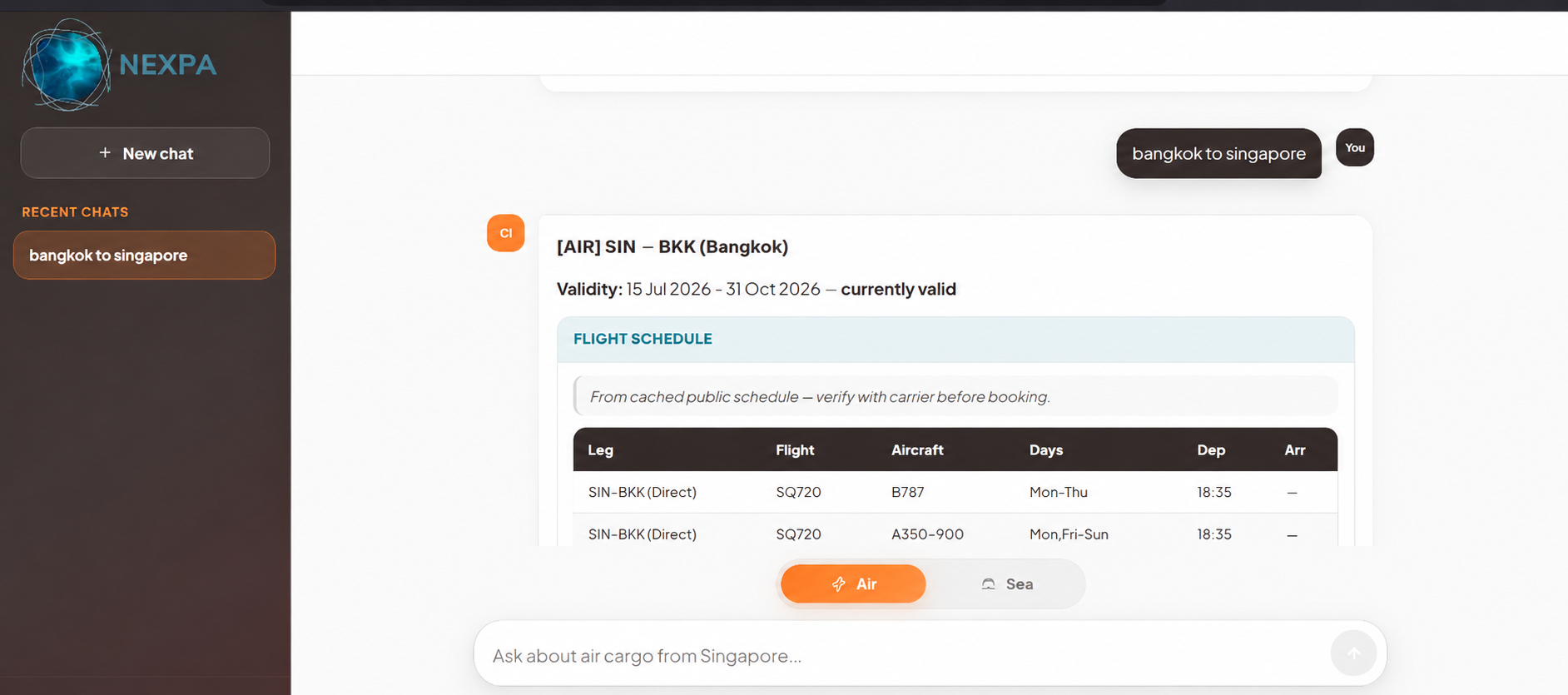 Cargo Intelligence AI chat