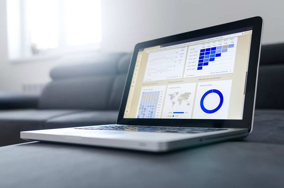 Laptop screen showing performance analytics graphs